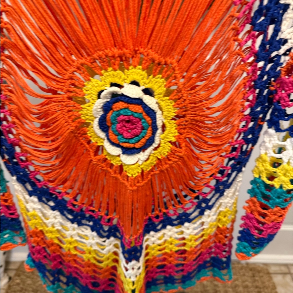 Colorful Boho Hippie Crocheted Open Knit Top Coverup Topper S M - Picture 4 of 7